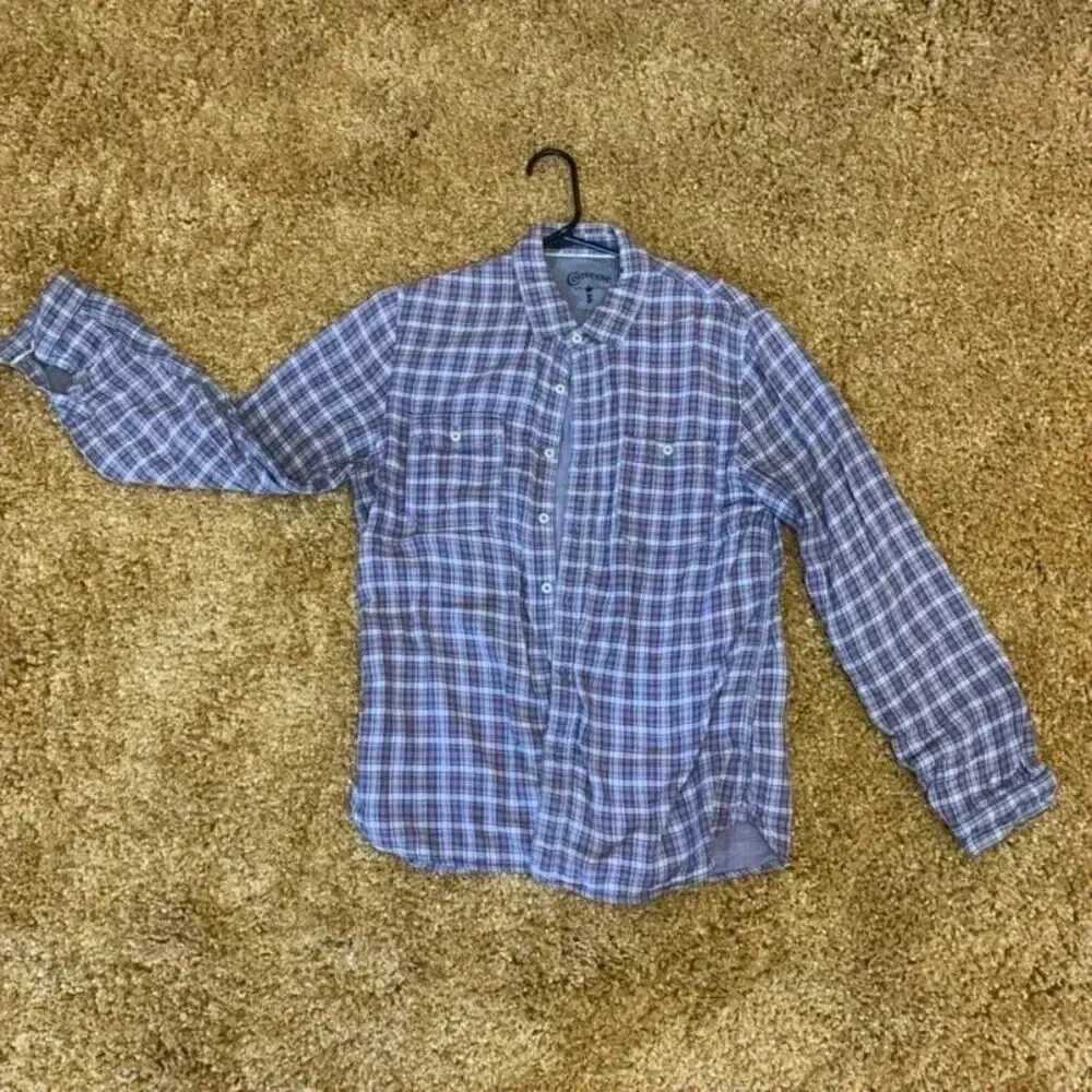 Converse Brand sz Small mens Lavender button front plaid shirt